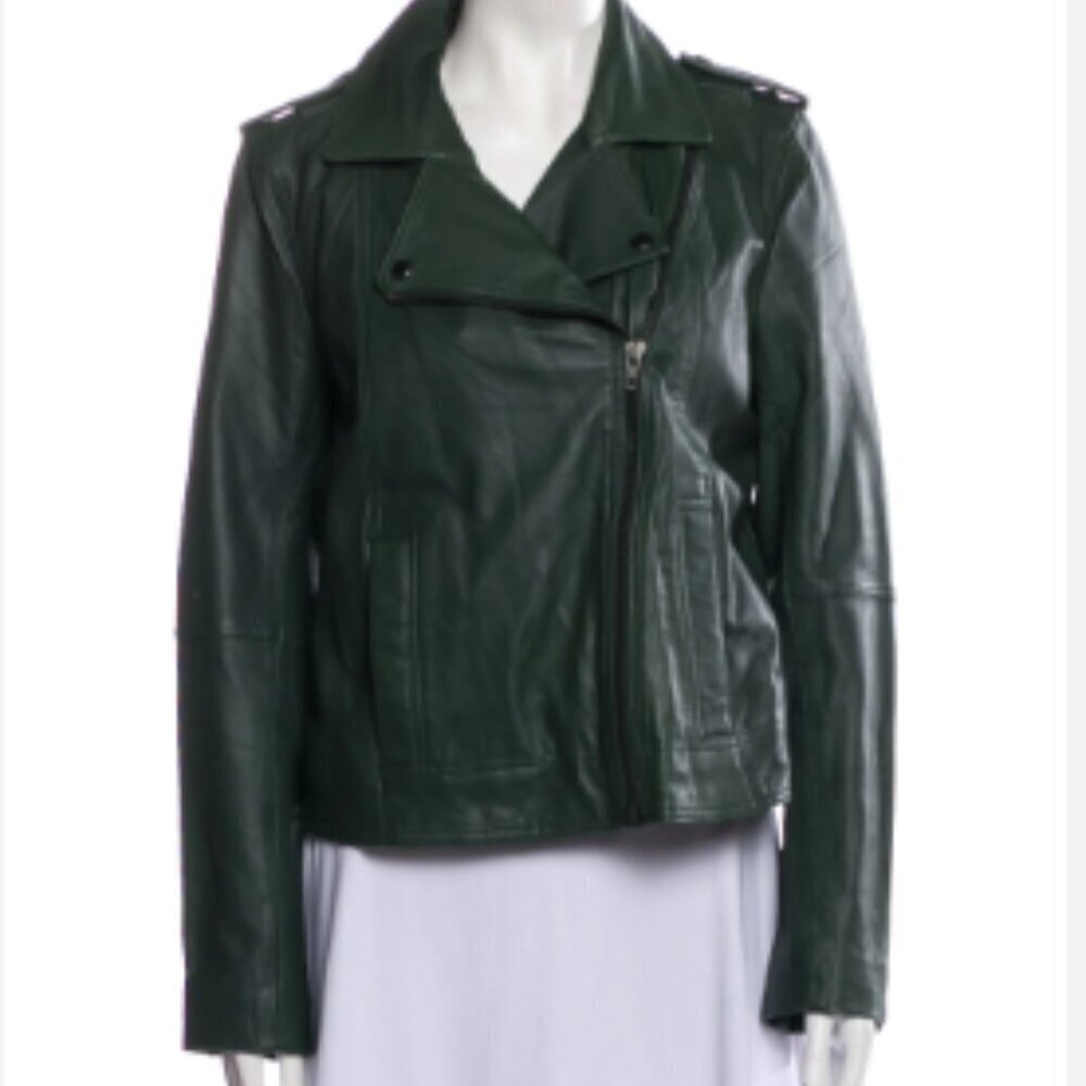Walter Baker Leather Biker Jacket in Green sz XS - Picture 1 of 5